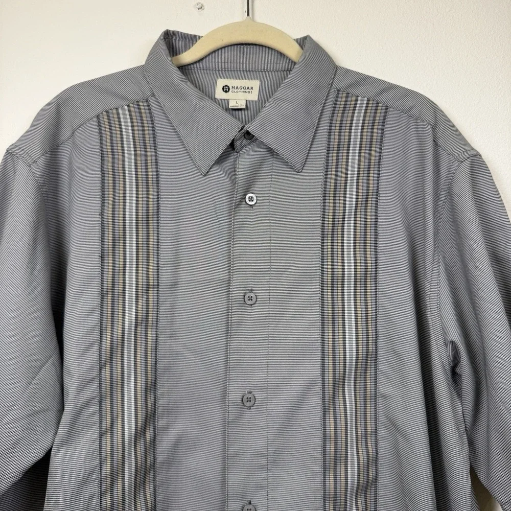 Haggar Mens Gray Button Up Shirt Mend L Collared Short Sleeve Dress - Picture 15 of 16